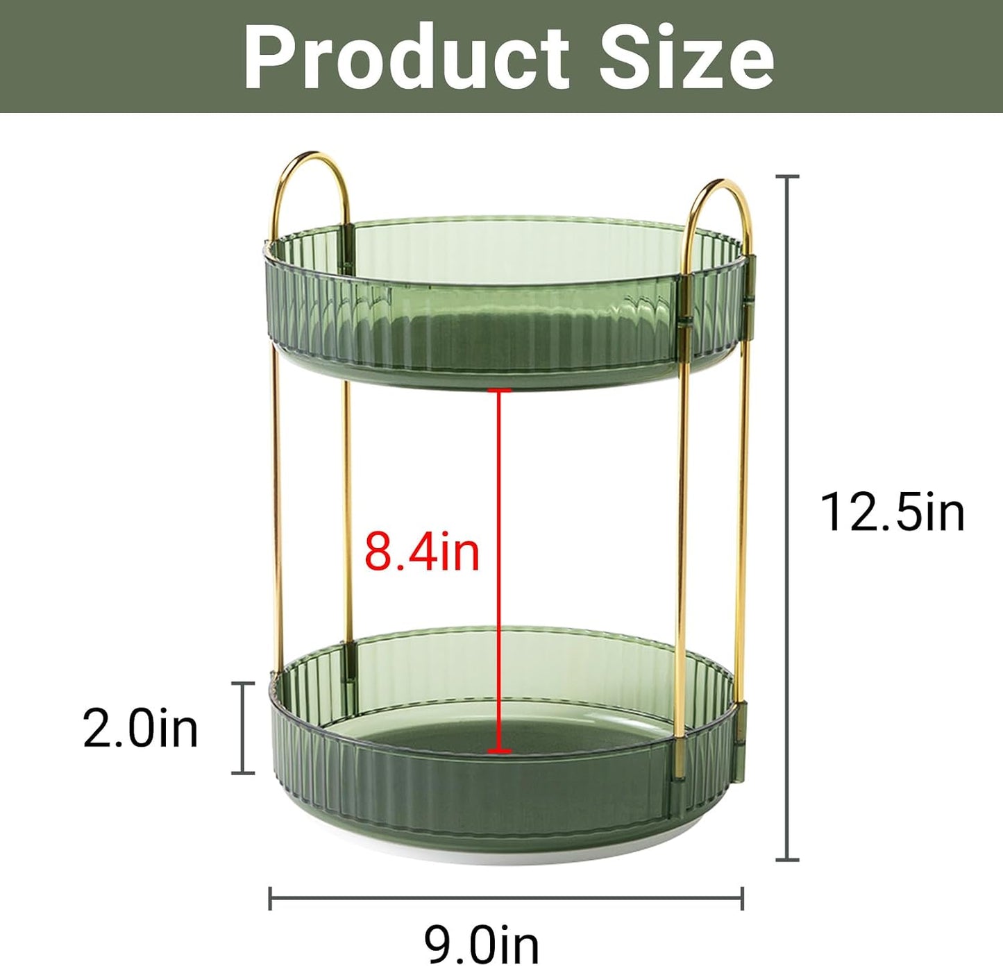 TheBeautyKing Luxe 360 Makeup Organizer, 2 Tier Rotating Vanity Storage