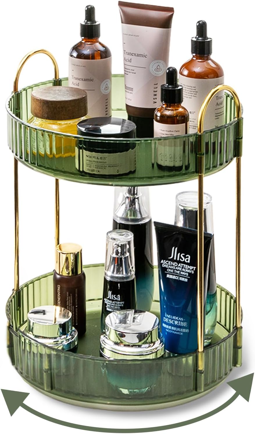 TheBeautyKing Luxe 360 Makeup Organizer, 2 Tier Rotating Vanity Storage
