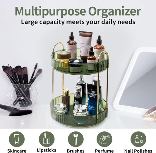 TheBeautyKing Luxe 360 Makeup Organizer, 2 Tier Rotating Vanity Storage