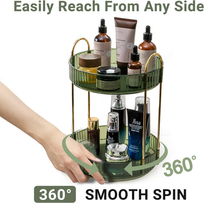 TheBeautyKing Luxe 360 Makeup Organizer, 2 Tier Rotating Vanity Storage